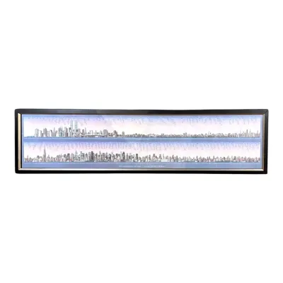 Sale Photo Thumbnail #36: Framed panoramic print titled "The Manhattan Skyline - An East River Portrait," featuring labeled landmarks and the World Trade Center towers, housed in a black frame.