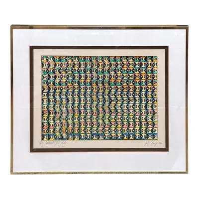 Sale Photo Thumbnail #32: Framed and matted geometric tessellation print titled "Holy Mackerel Fish Study" by Joe S. Davis Jr., dated 1987.