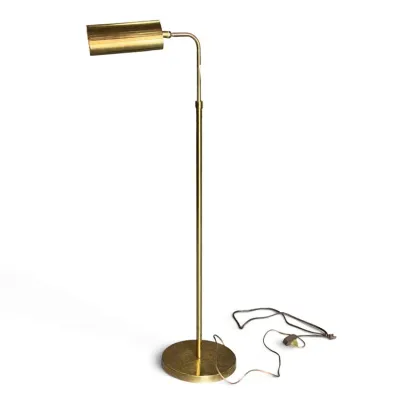 Sale Photo Thumbnail #167: Mid-century modern brass pharmacy floor lamp with an adjustable height pole and a swivel shade.