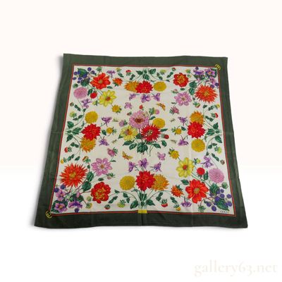 Sale Photo Thumbnail #327: Gucci Dahlia Floral Print Green Silk Scarf 90cm