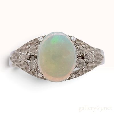 Sale Photo Thumbnail #399: Vintage Pt900 Platinum 0.17ctw Diamond and Opal Cocktail Ring