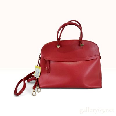 Sale Photo Thumbnail #55: Furla Piper Red Saffiano Leather Dome Satchel with Shoulder Strap