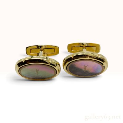 Sale Photo Thumbnail #467: Vintage Yves Saint Laurent Gold Tone and Mother of Pearl Cufflinks