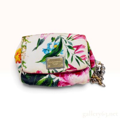 Sale Photo Thumbnail #100: Dolce & Gabbana Floral Satin Shoulder Bag with Multi-Strand Chain