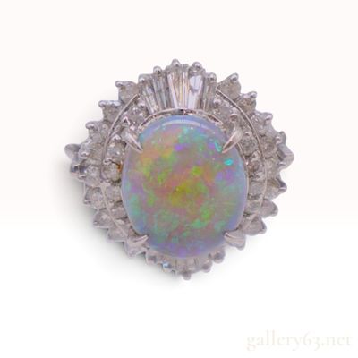 Sale Photo Thumbnail #156: A Natural Black Opal and Diamond Platinum Pt900 Cocktail Ring with Certificate