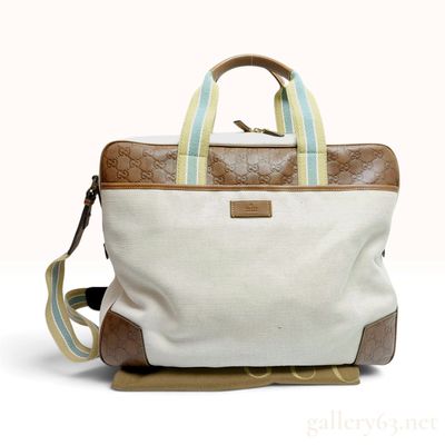 Sale Photo Thumbnail #441: Gucci Guccissima Brown and Cream Canvas Briefcase with Striped Web Accents