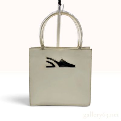 Sale Photo Thumbnail #161: Vintage Salvatore Ferragamo Cream Patent Leather Wedge Shoe Tote Bag