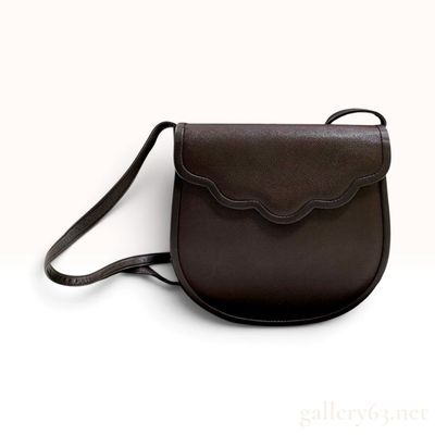 Sale Photo Thumbnail #80: Vintage Yves Saint Laurent Scallop Flap Brown Saffiano Leather Crossbody Bag