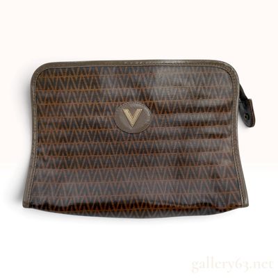 Sale Photo Thumbnail #186: Vintage Mario Valentino Monogram Brown Coated Canvas Clutch