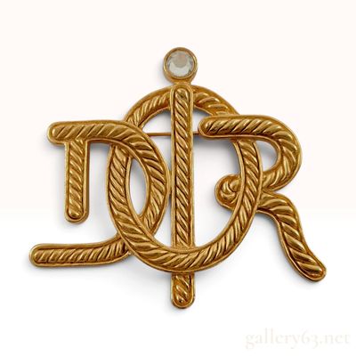 Sale Photo Thumbnail #426: Vintage Christian Dior Gold Toned Rope Twist Monogram Brooch