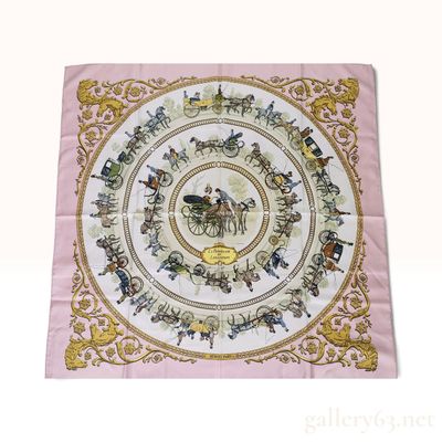 Sale Photo Thumbnail #53: Vintage Hermes La Promenade de Longchamps Pink Silk Scarf 90