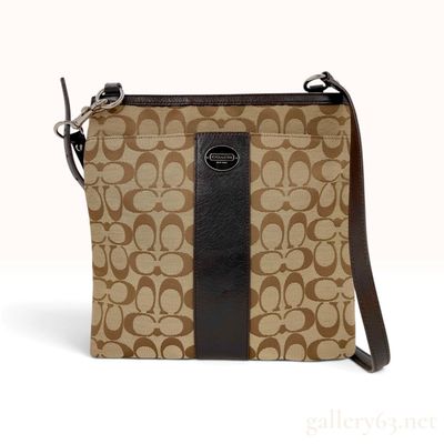 Sale Photo Thumbnail #279: Coach Signature File Crossbody Bag in Khaki and Brown