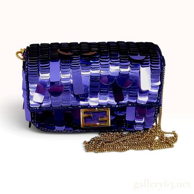 Sale Photo Thumbnail #249: Fendi Nano Baguette Charm Purple Sequin and Bead Nappa Leather