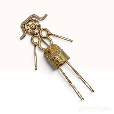 Sale Photo Thumbnail #14: A Vintage Chanel Sewing Doll Gold Tone Figural Brooch