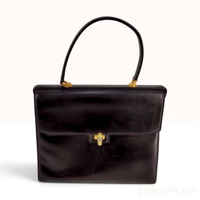 Sale Photo Thumbnail #404: Vintage Black Box Calf Leather Top Handle Handbag