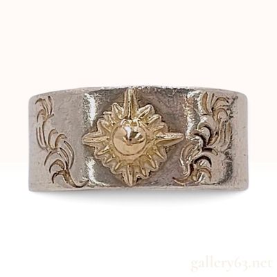 Sale Photo Thumbnail #446: Arizona Freedom SV925 and 18K Gold Sunburst Arabesque Wide Band Ring Size 7