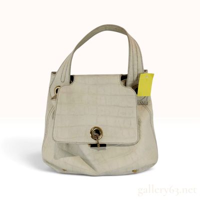 Sale Photo Thumbnail #195: Vintage Yves Saint Laurent Rive Gauche Croc Embossed Leather Capri Flap Bag
