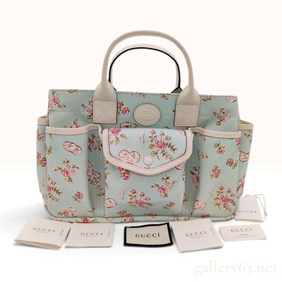 Sale Photo Thumbnail #76: Gucci Floral Print Mint Green Canvas Tote Bag