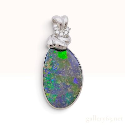 Sale Photo Thumbnail #2: Pt900 Platinum 12.27ct Boulder Opal and Natural Diamond Pendant