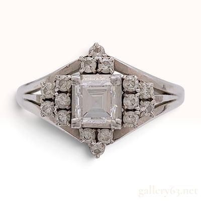 Sale Photo Thumbnail #3: Vintage Platinum and G-VS1 0.59ctw Diamond Geometric Cluster Ring