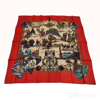 Sale Photo Thumbnail #237: Hermes Au Fil de la Soie Red Silk Scarf 90