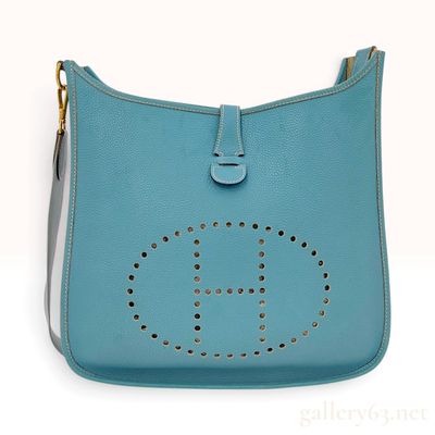 Sale Photo Thumbnail #221: Hermes Evelyne III PM Blue Jean Clemence Leather Crossbody Bag