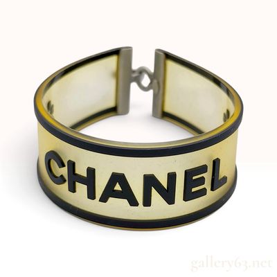 Sale Photo Thumbnail #150: Vintage Chanel 00P Yellow Resin Logo Cuff Bracelet with Box