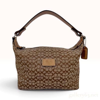 Sale Photo Thumbnail #90: Coach Signature C Khaki and British Tan Leather Small Zip-Top Shoulder Bag