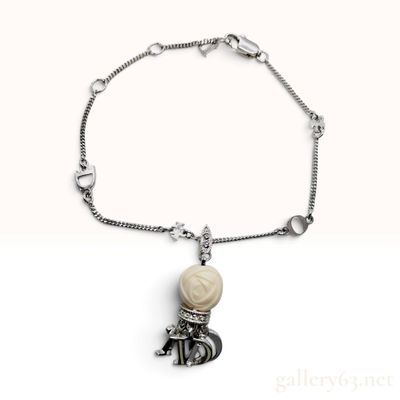 Sale Photo Thumbnail #126: Dior Rose Charm Silver-Tone Link Bracelet with Pouch