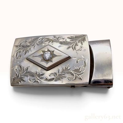 Sale Photo Thumbnail #400: Vintage Japanese Nonslip 0.14ct Diamond Silver Belt Buckle
