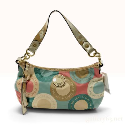 Sale Photo Thumbnail #535: Coach Snaphead Multi-Color Signature Satin Small Hobo Bag