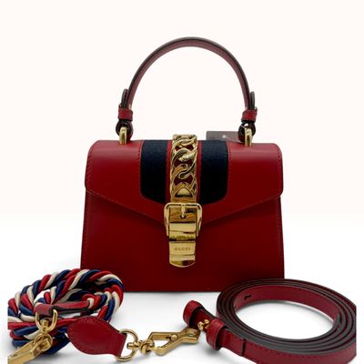 Sale Photo Thumbnail #528: Gucci Sylvie Small Red Leather Top Handle Bag