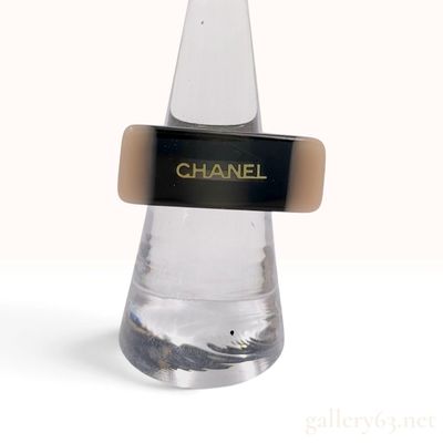 Sale Photo Thumbnail #301: Chanel Logo Black and Beige Resin Cocktail Ring with Box