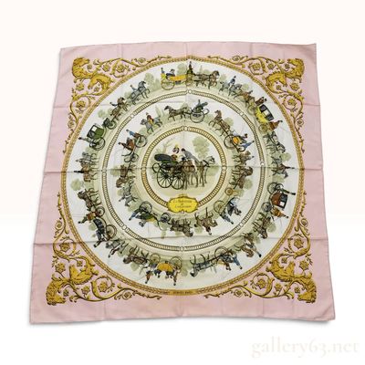 Sale Photo Thumbnail #248: Hermes La Promenade de Longchamps Pink Silk Carre 90