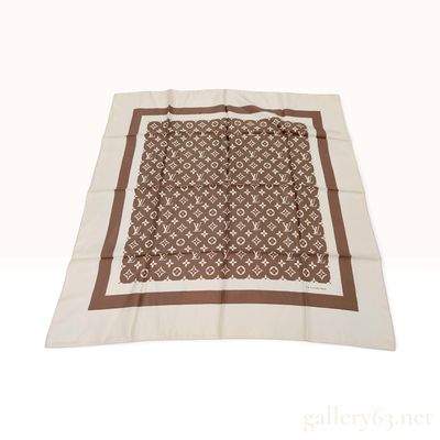 Sale Photo Thumbnail #318: Louis Vuitton Monogram Cream and Brown Silk Square Scarf