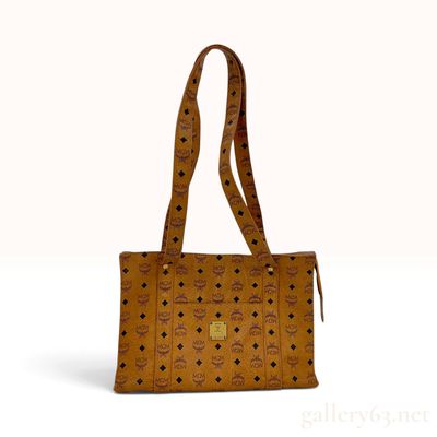 Sale Photo Thumbnail #275: Vintage MCM Visetos Cognac Coated Canvas Rectangular Shoulder Tote