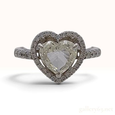 Sale Photo Thumbnail #75: 1.515ct Natural Diamond and Platinum Pt900 Heart Shaped Halo Ring