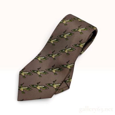 Sale Photo Thumbnail #348: Hermes Lapwing Bird Motif Taupe Silk Necktie