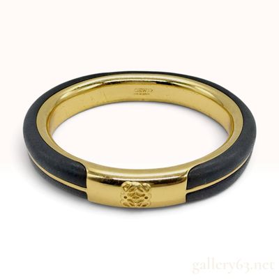 Sale Photo Thumbnail #489: Vintage Loewe Anagram Black Leather and Gold-Tone Metal Bangle Bracelet