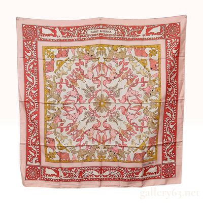 Sale Photo Thumbnail #508: Vintage Hermes Early America Pink Silk Scarf 90