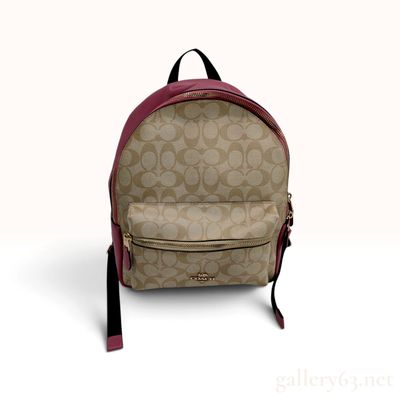 Sale Photo Thumbnail #515: Coach Court Backpack in Signature Canvas and Bright Raspberry Leather