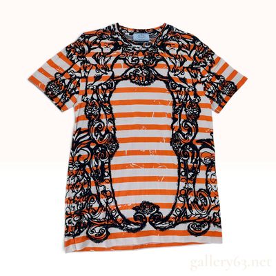 Sale Photo Thumbnail #512: Prada Spring/Summer 2011 Baroque Scrollwork Striped Cotton T-shirt Size XS