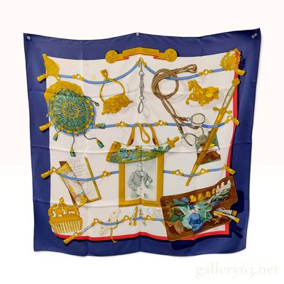 Sale Photo Thumbnail #503: Hermes Memoire d'Hermes Blue Silk Scarf 90