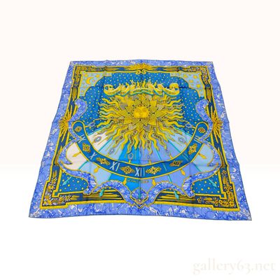 Sale Photo Thumbnail #203: Hermes Carpe Diem Blue Silk Carre 90