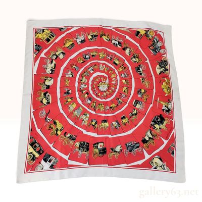 Sale Photo Thumbnail #182: Hermes Carrosserie Red and White Silk Scarf 90