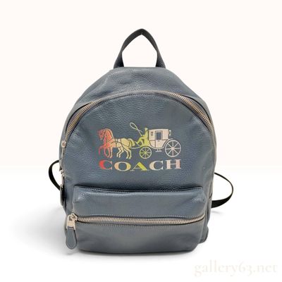 Sale Photo Thumbnail #522: Coach Medium Charlie Horse and Carriage Logo Denim Blue Pebbled Leather Backpack