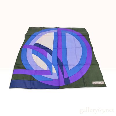 Sale Photo Thumbnail #205: Vintage Christian Dior Geometric Abstract CD Logo Green and Blue Silk Scarf 30 Inch