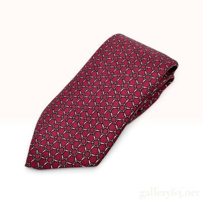Sale Photo Thumbnail #181: Hermes 7052 TA Burgundy Geometric Link Silk Necktie with Box