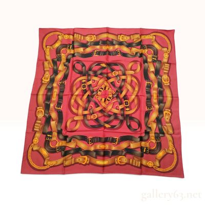 Sale Photo Thumbnail #355: Vintage Gucci Interlocking Belt Motif Red Silk Scarf