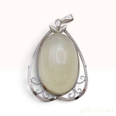 Sale Photo Thumbnail #40: 14KWG and 7.8g Pale Green Prehnite Cabochon Pendant